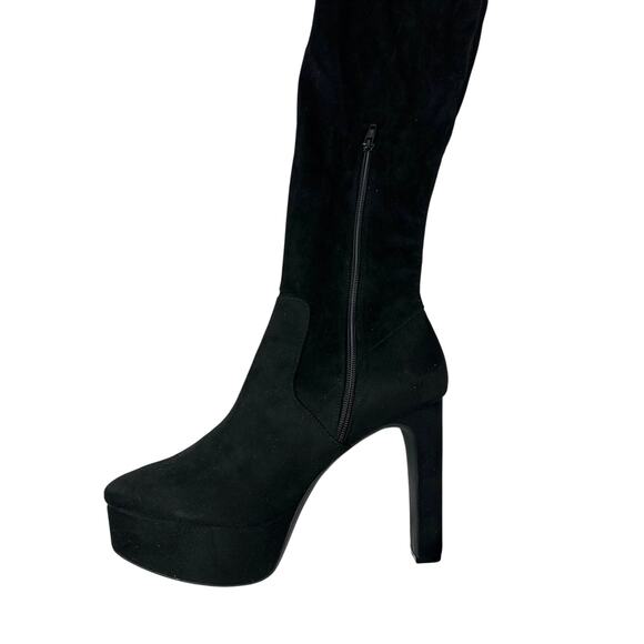 H & M Thigh High Platform Boots Stretch Faux Suede Black 10 - Picture 11 of 16